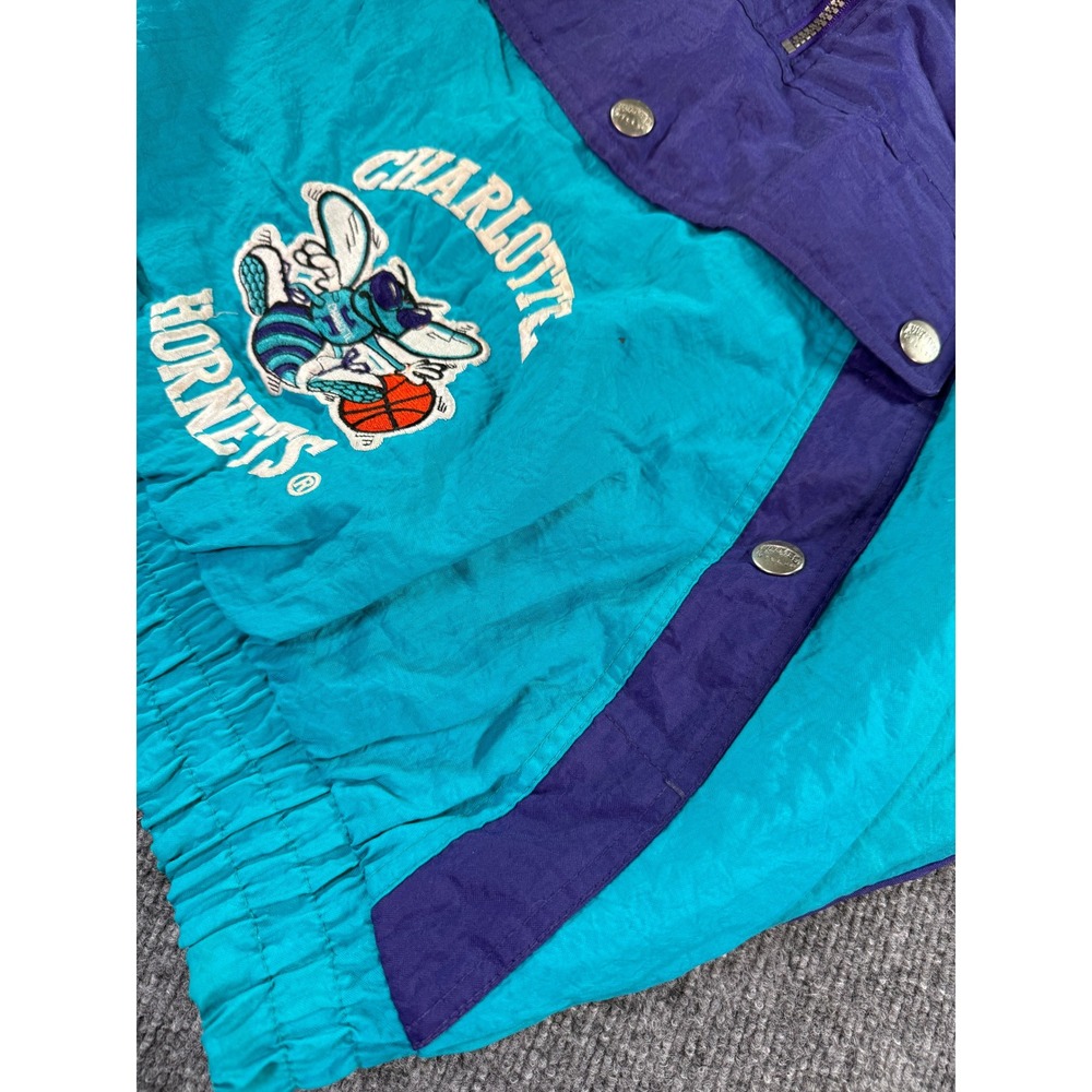 Vintage Nutmeg Charlotte Hornets 1/2 Zip Jacket Mens Large Teal Purple 90s NBA - Picture 10 of 16